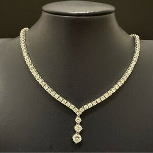 Stunning 925 Sterling Silver CZ Cubic Zirconia Y-Drop 16” Tennis Necklace 23g.